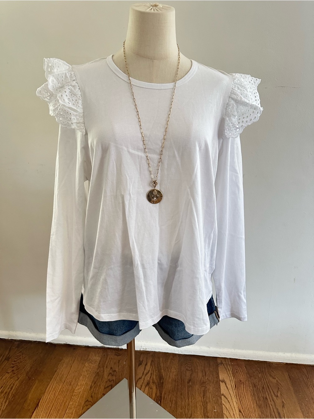 Joe’s Jeans White Eyelet Flutter Sleeve Boho Tee Top XL